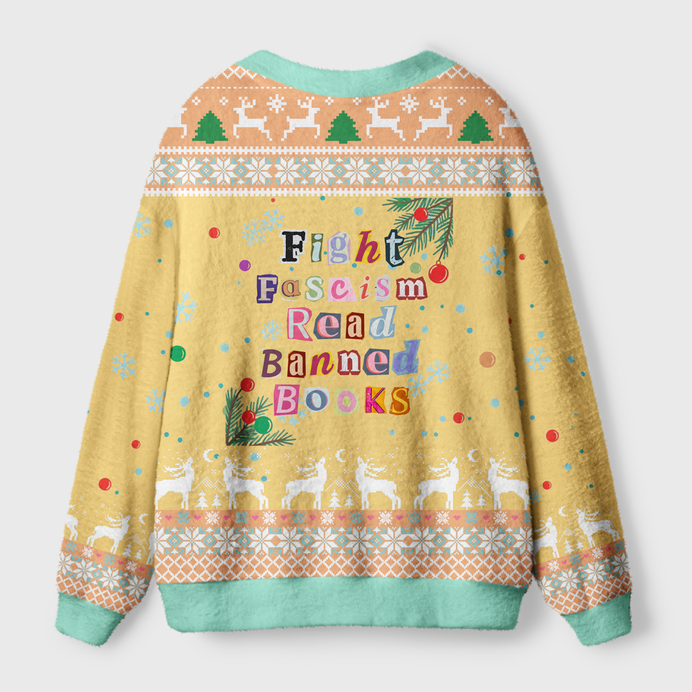 Pagewings Read Banned Books Fight Fascism Light Knit Unisex Cardigan Sweaters