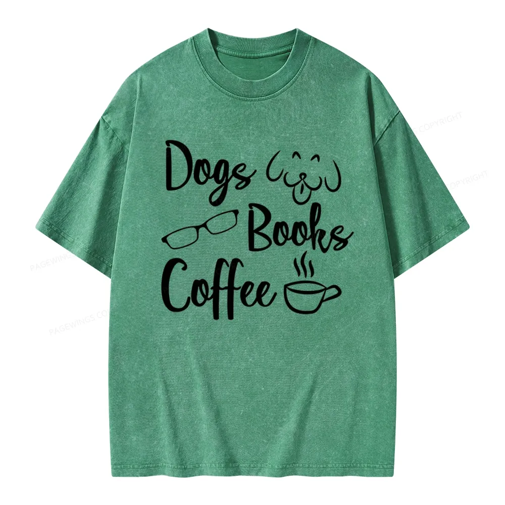 Pagewings Dogs Books Coffee Unisex Washed T-shirt