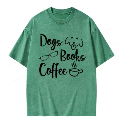 Pagewings Dogs Books Coffee Unisex Washed T-shirt