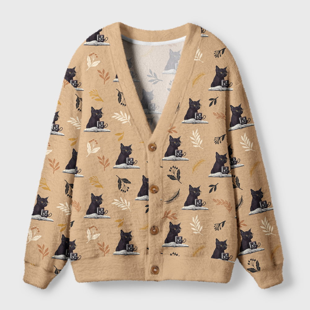 Pagewings Reading Books Drink Coffee Fight Evil Light Knit Unisex Cardigan Sweaters