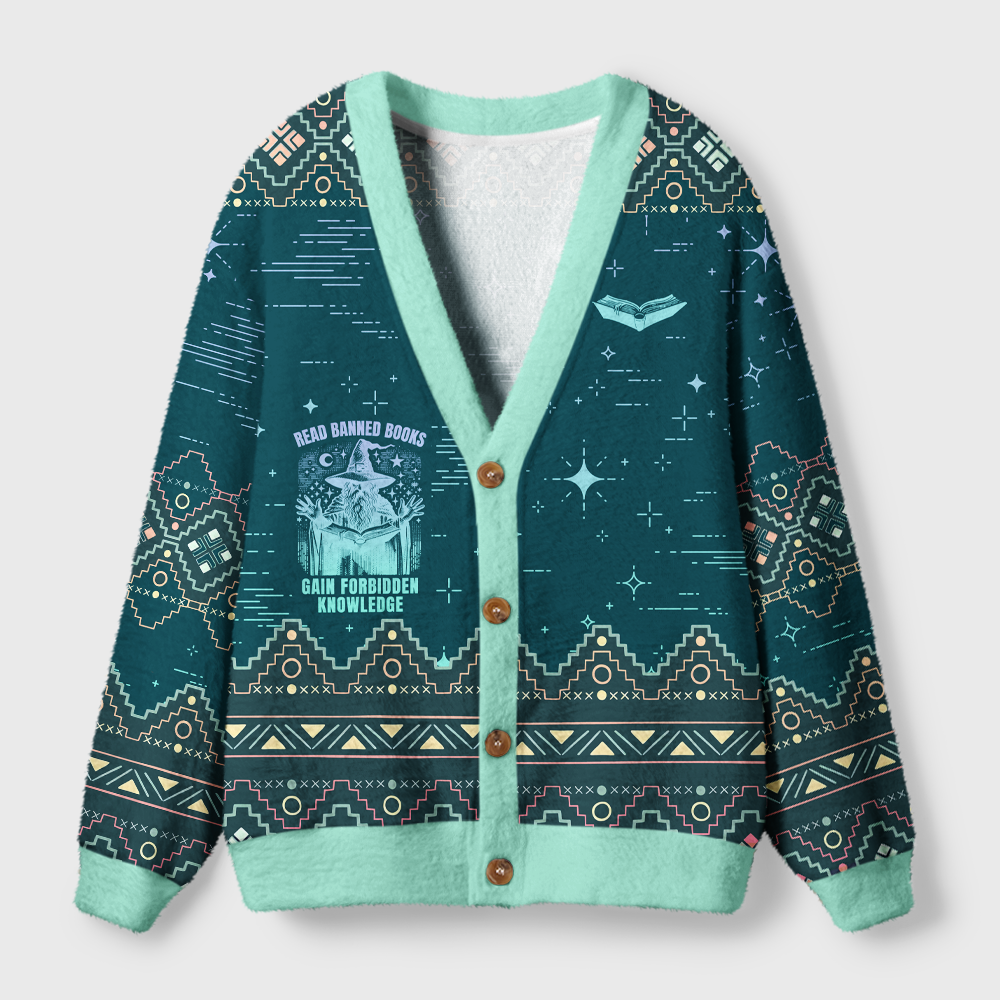 Pagewings Read Banned Books Gain Forbidden Knowledge Light Knit Unisex Cardigan Sweaters