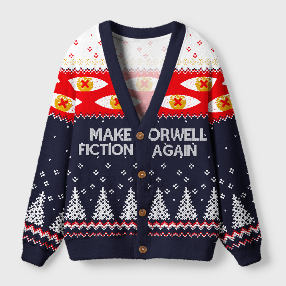 Pagewings Make Fiction Orwell Again Light Knit Unisex Cardigan Sweaters