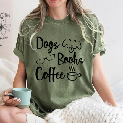 Pagewings Dogs Books Coffee Unisex Washed T-shirt