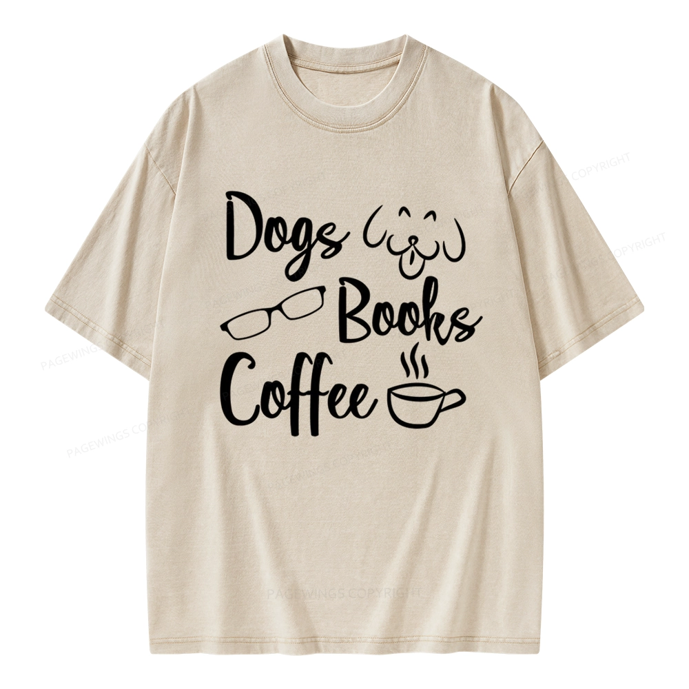 Pagewings Dogs Books Coffee Unisex Washed T-shirt