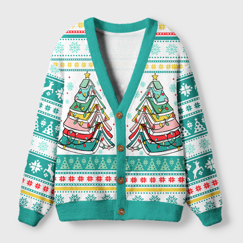 Pagewings Books Of The Christmas Tree Light Knit Unisex Cardigan Sweaters
