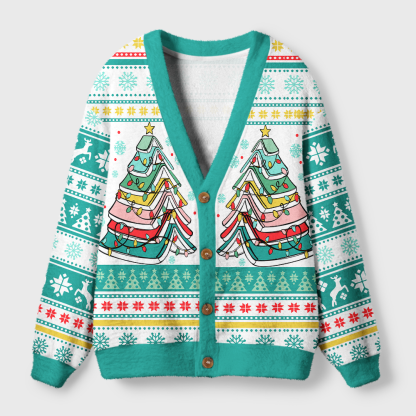 Pagewings Books Of The Christmas Tree Light Knit Unisex Cardigan Sweaters