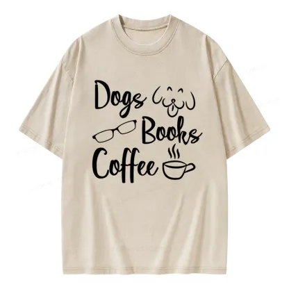 Pagewings Dogs Books Coffee Unisex Washed T-shirt