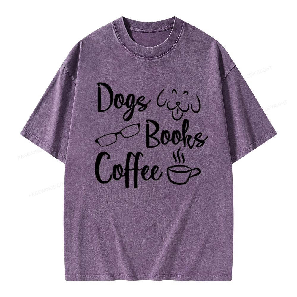 Pagewings Dogs Books Coffee Unisex Washed T-shirt