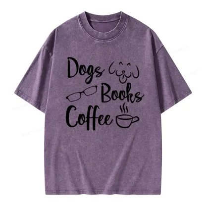 Pagewings Dogs Books Coffee Unisex Washed T-shirt