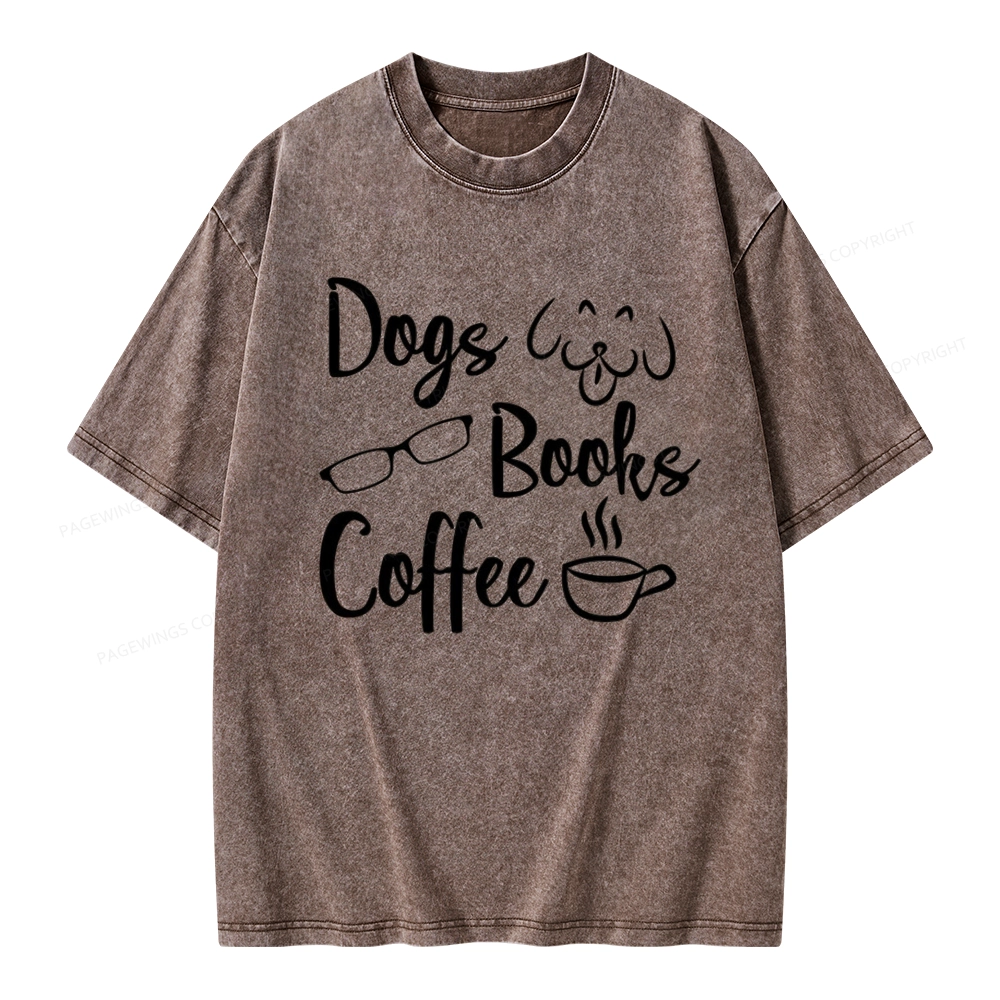 Pagewings Dogs Books Coffee Unisex Washed T-shirt