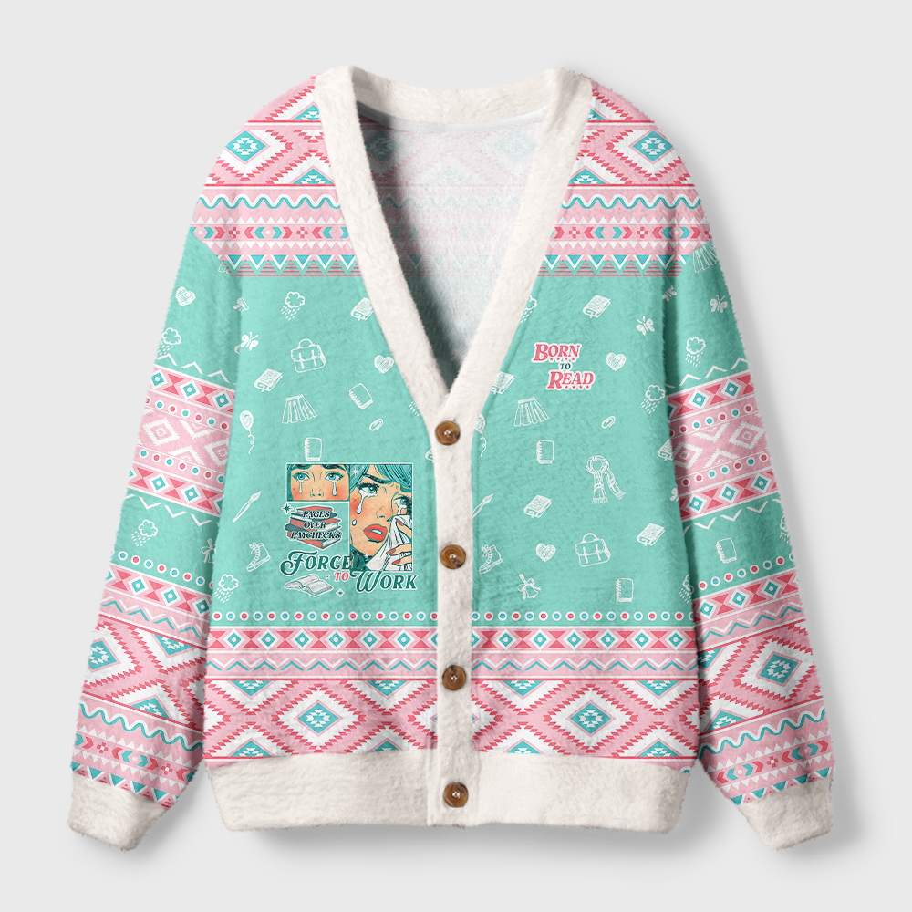 Pagewings Born To Read Forced To Work Light Knit Unisex Cardigan Sweaters