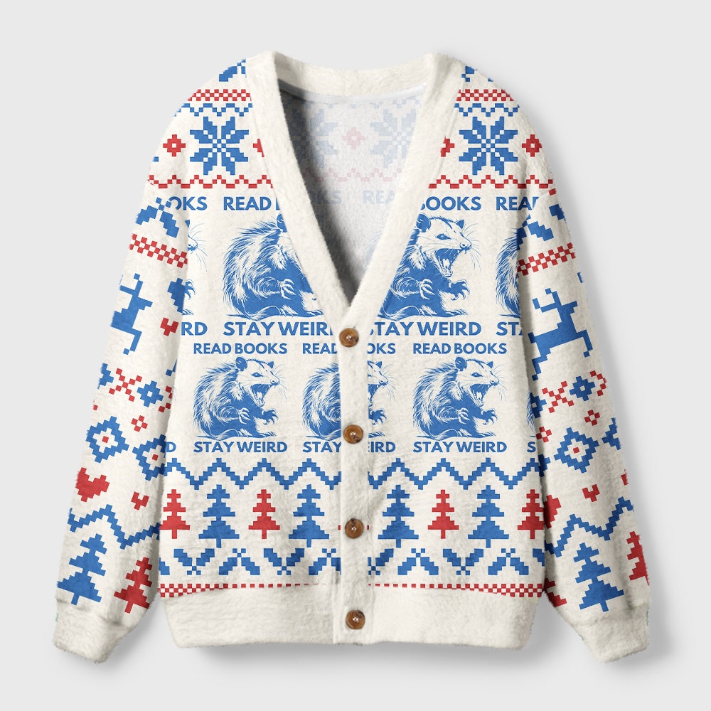 Pagewings Read Books Stay Weird Light Knit Unisex Cardigan Sweaters