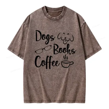 Pagewings Dogs Books Coffee Unisex Washed T-shirt