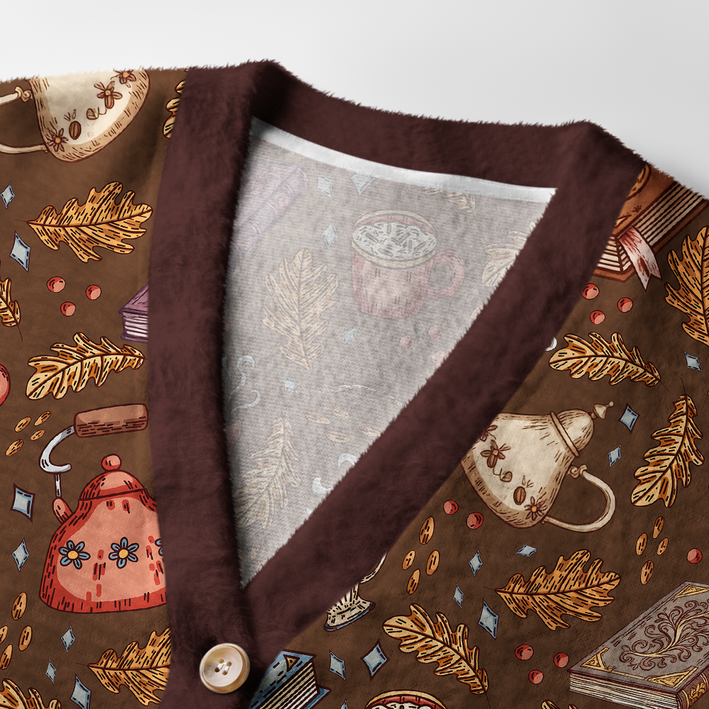 Pagewings Cozy Books And Tea Light Knit Unisex Cardigan Sweaters