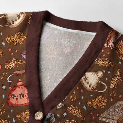 Pagewings Cozy Books And Tea Light Knit Unisex Cardigan Sweaters