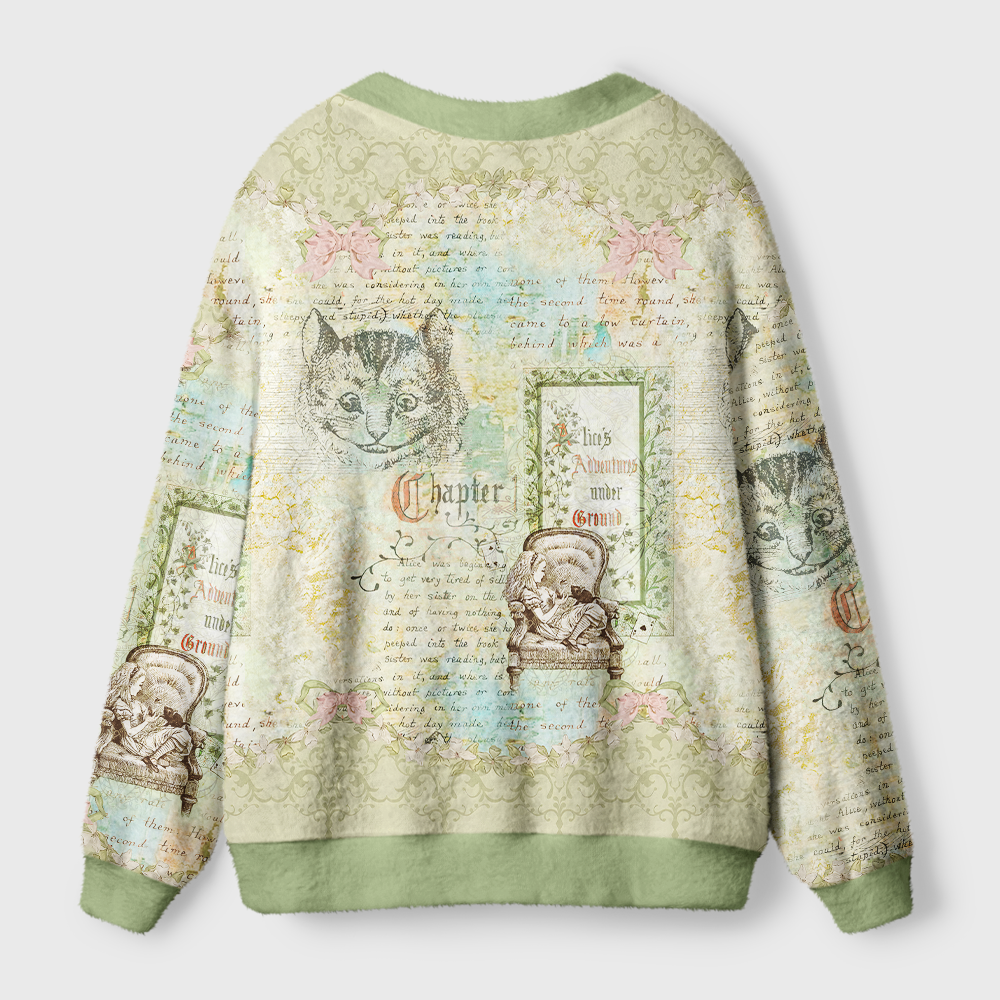Pagewings  Vintage Cat And Book Light Knit Unisex Cardigan Sweaters