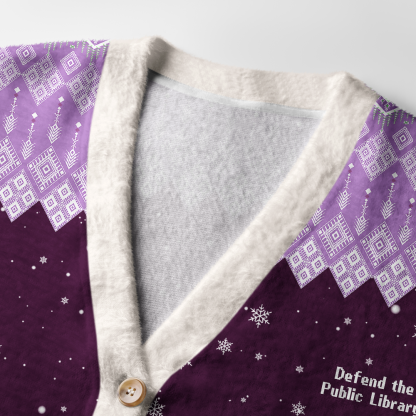 Pagewings Defend The Public Library Light Knit Unisex Cardigan Sweaters