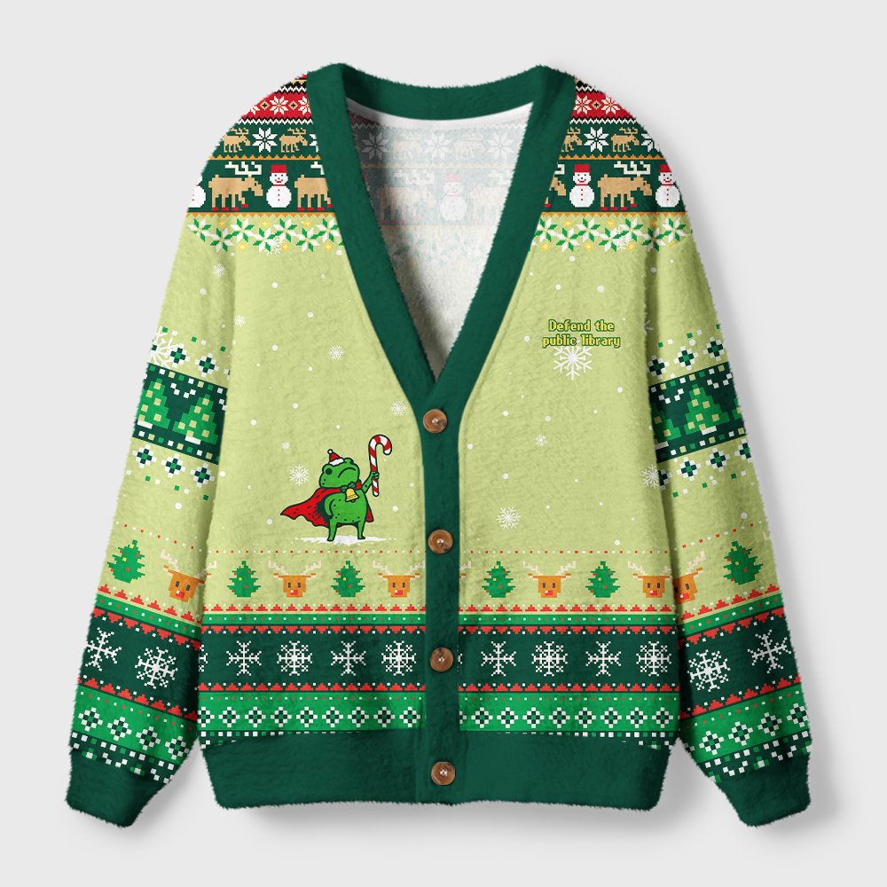 Pagewings Defend The Public Library Light Knit Unisex Cardigan Sweaters