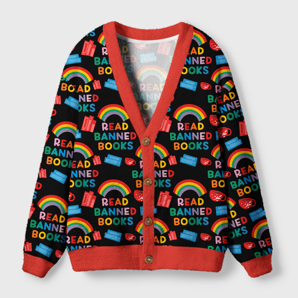 Pagewings Read Banned Books Light Knit Unisex Cardigan Sweaters