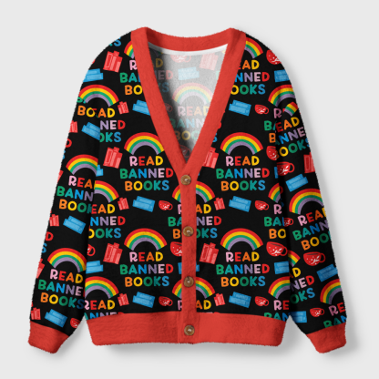 Pagewings Read Banned Books Light Knit Unisex Cardigan Sweaters