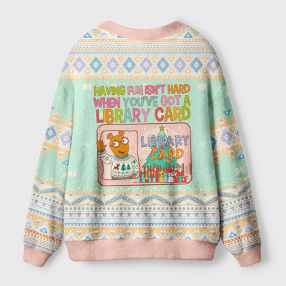 Pagewings Having Fun Isn’t Hard When You’ve Got A Library Card Light Knit Unisex Cardigan Sweaters