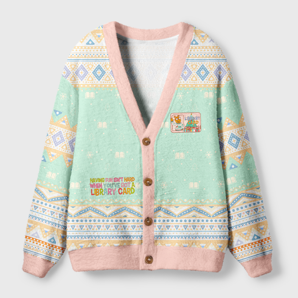 Pagewings Having Fun Isn’t Hard When You’ve Got A Library Card Light Knit Unisex Cardigan Sweaters