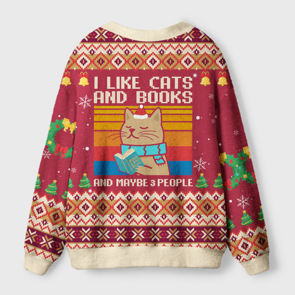 Pagewings I Like Cats And Books And Maybe 3 People Light Knit Unisex Cardigan Sweaters