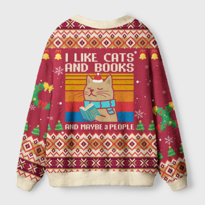 Pagewings I Like Cats And Books And Maybe 3 People Light Knit Unisex Cardigan Sweaters