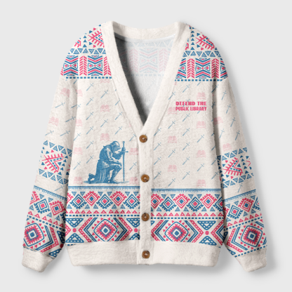 Pagewings Defend The Public Library Light Knit Unisex Cardigan Sweaters