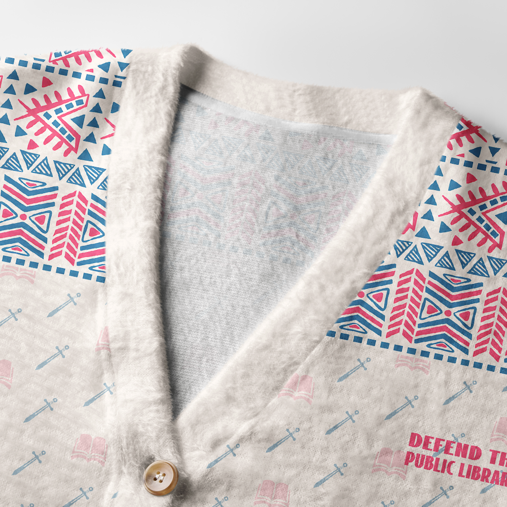 Pagewings Defend The Public Library Light Knit Unisex Cardigan Sweaters