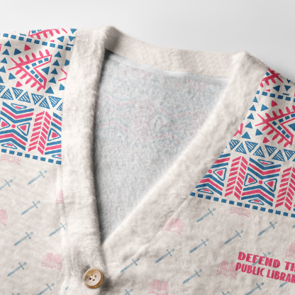 Pagewings Defend The Public Library Light Knit Unisex Cardigan Sweaters