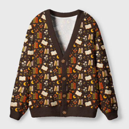 Pagewings Cozy Autumn Reading Light Knit Unisex Cardigan Sweaters
