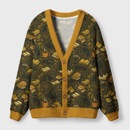 Pagewings Cozy Autumn Reading Light Knit Unisex Cardigan Sweaters