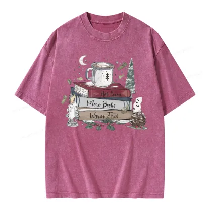 Pagewings Hot Cocoa More Books Warm Fires Unisex Washed T-shirt