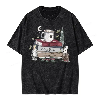 Pagewings Hot Cocoa More Books Warm Fires Unisex Washed T-shirt