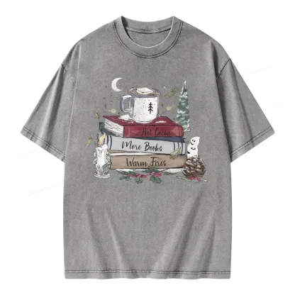 Pagewings Hot Cocoa More Books Warm Fires Unisex Washed T-shirt