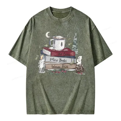 Pagewings Hot Cocoa More Books Warm Fires Unisex Washed T-shirt