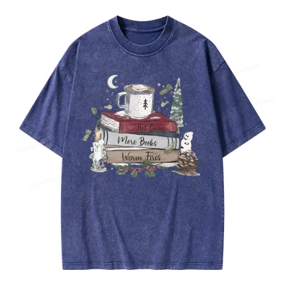 Pagewings Hot Cocoa More Books Warm Fires Unisex Washed T-shirt