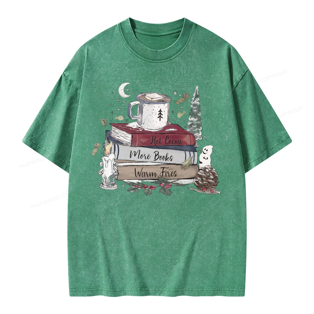 Pagewings Hot Cocoa More Books Warm Fires Unisex Washed T-shirt