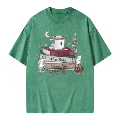 Pagewings Hot Cocoa More Books Warm Fires Unisex Washed T-shirt