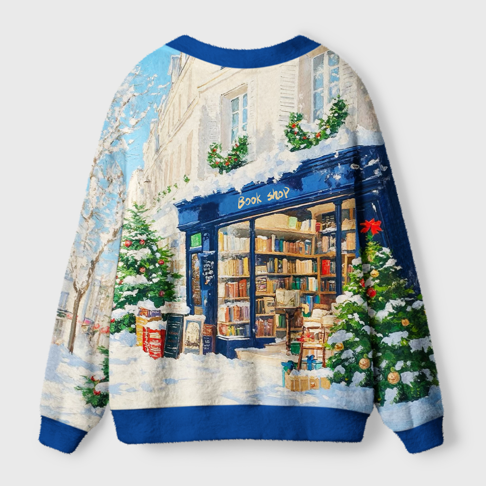 Pagewings Winter Bookshop Light Knit Unisex Cardigan Sweaters