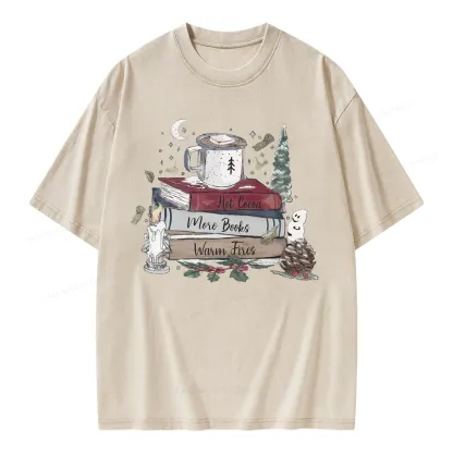 Pagewings Hot Cocoa More Books Warm Fires Unisex Washed T-shirt