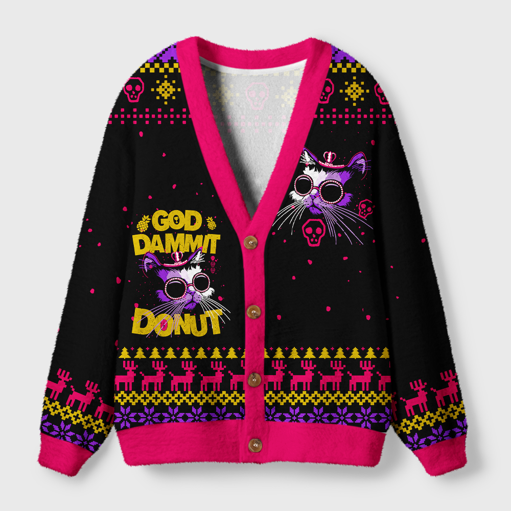 Pagewings God Dammit Donut Light Knit Unisex Cardigan Sweaters