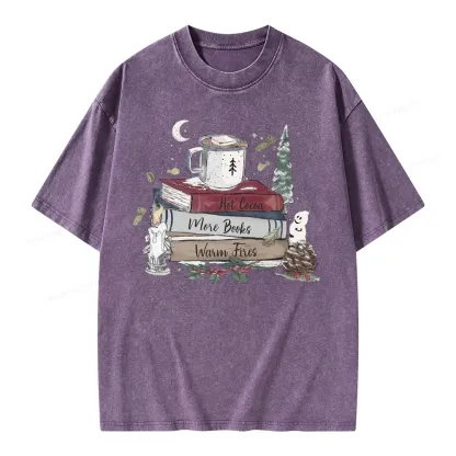 Pagewings Hot Cocoa More Books Warm Fires Unisex Washed T-shirt
