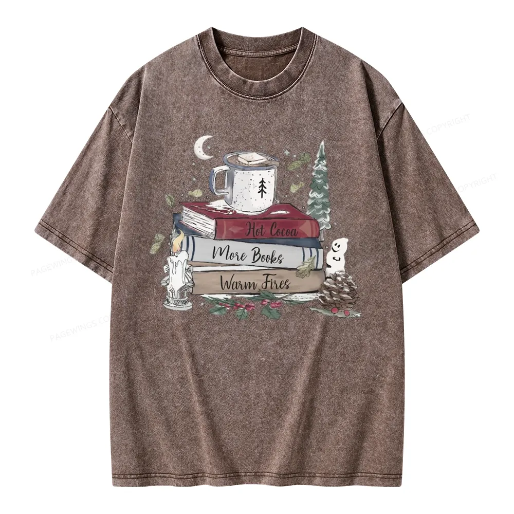 Pagewings Hot Cocoa More Books Warm Fires Unisex Washed T-shirt