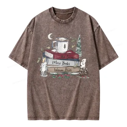 Pagewings Hot Cocoa More Books Warm Fires Unisex Washed T-shirt