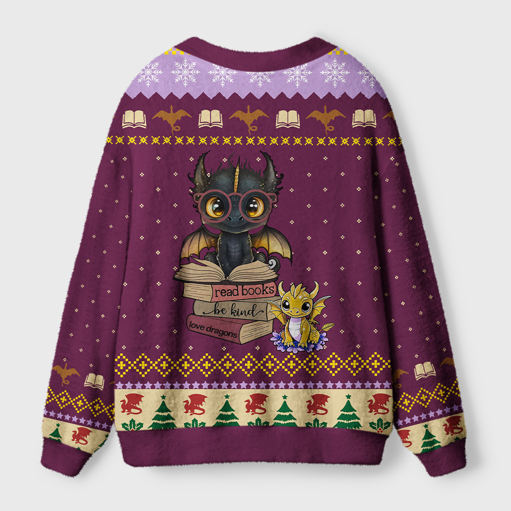 Pagewings Read Books Be Kind Love Dragons Light Knit Unisex Cardigan Sweaters