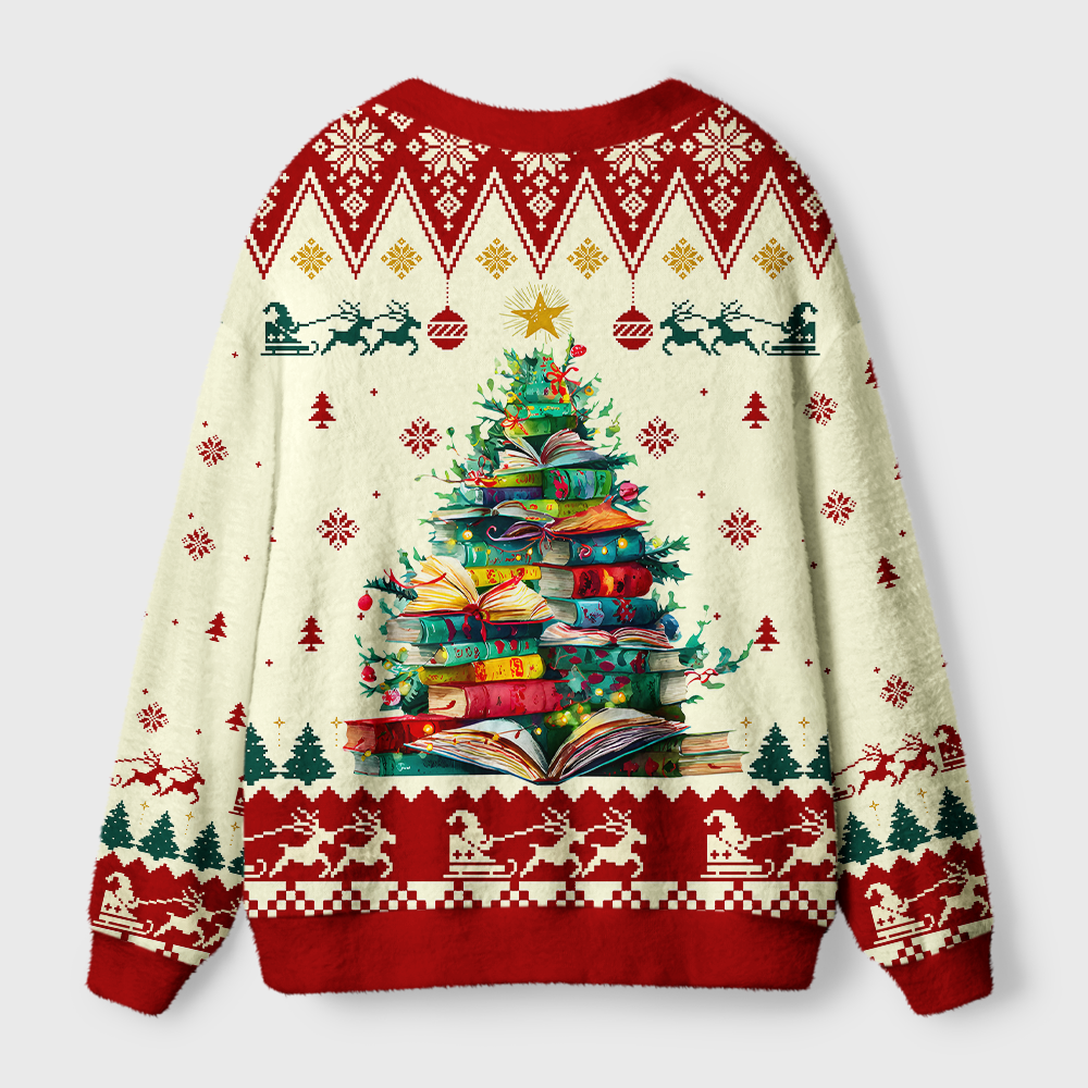 Pagewings Holiday Book Tree Light Knit Unisex Cardigan Sweaters