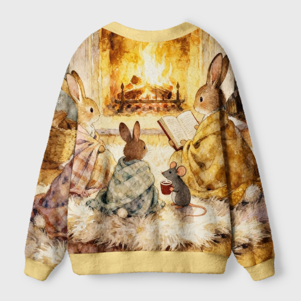 Pagewings Rabbit Loves Reading Light Knit Unisex Cardigan Sweaters