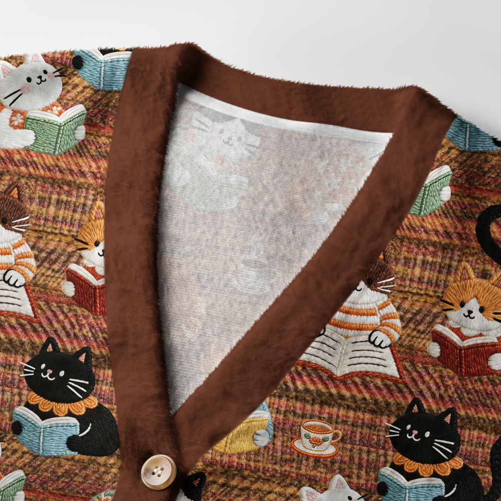 Pagewings Cats And Reading Light Knit Unisex Cardigan Sweaters